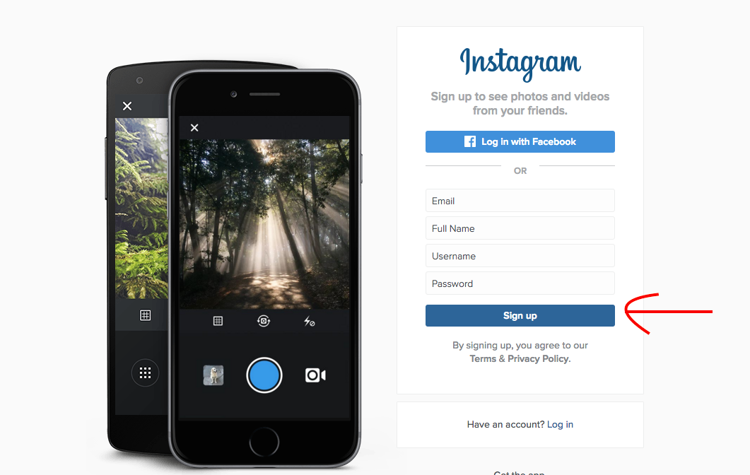 Sign up for instagram on desktop