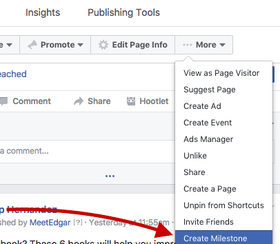 Create a facebook milestone