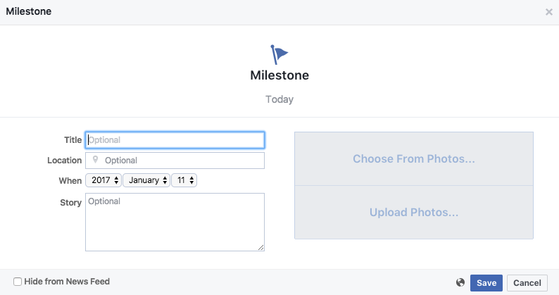 Create a milestone on a facebook page for actors