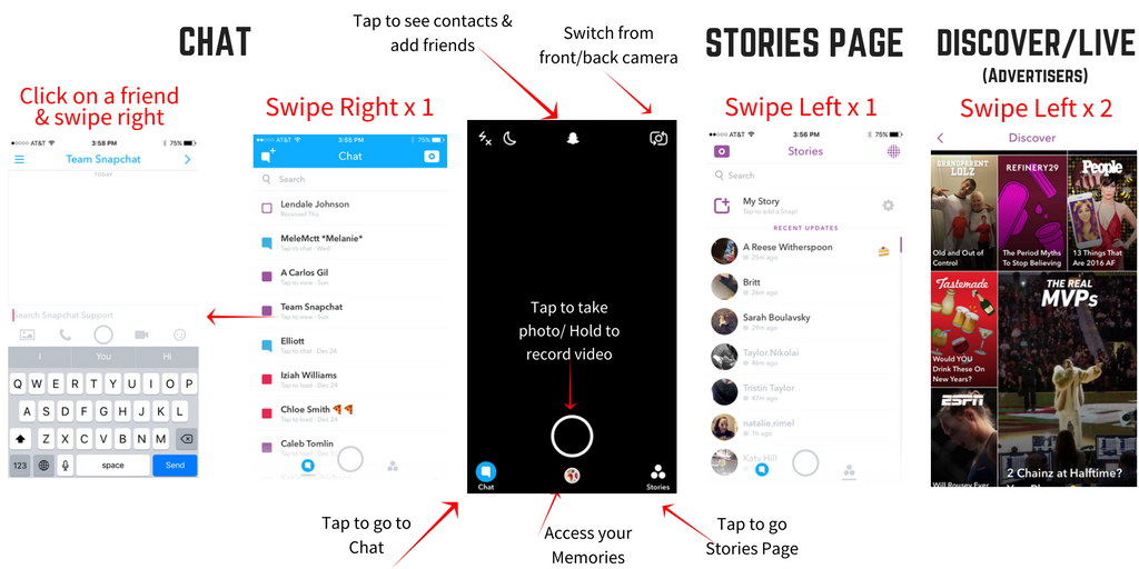 How to navigate snapchat screen