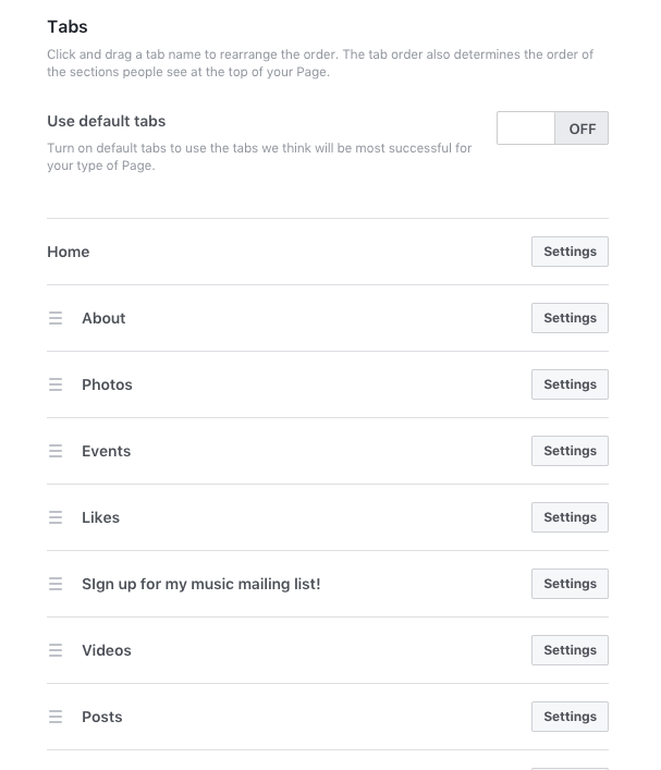 Organize your tabs on facebook page for actors